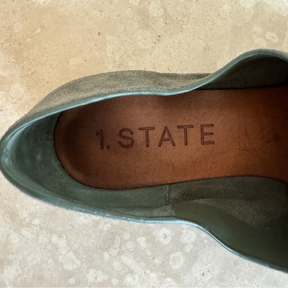 1 State Cassidee Olive Green Suede Leather Open Toe Slip On Flats Women Sz 7.5 M - Picture 9 of 13